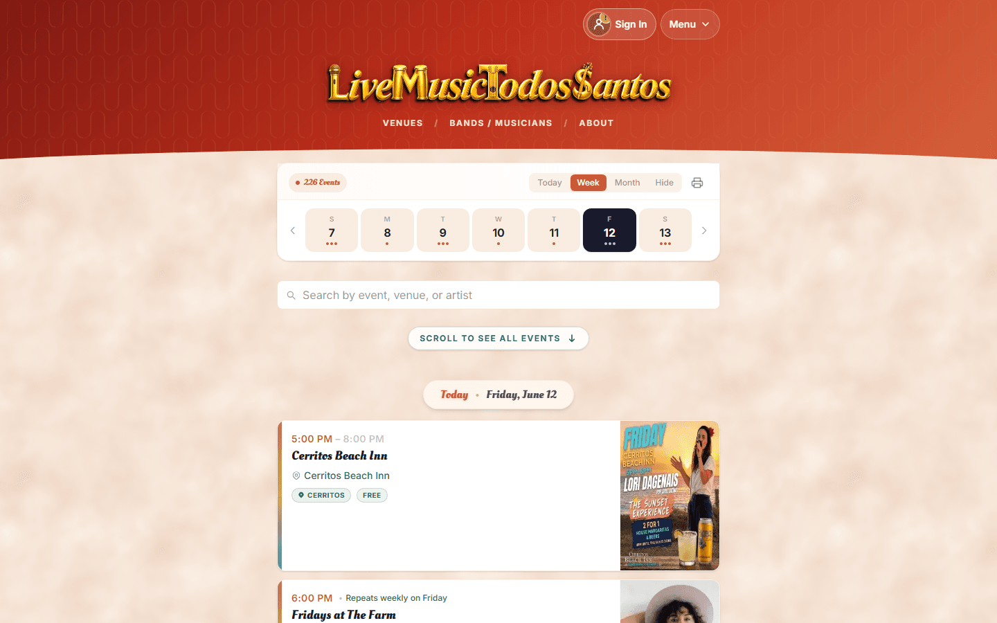 Screenshot of Live Music Todos Santos